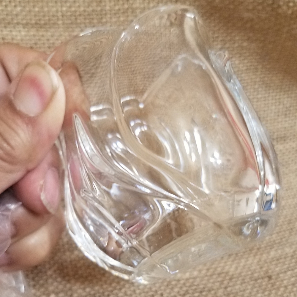 Clear Heavy Glass Rose/Tulip Trinket Dish /Candle Holder